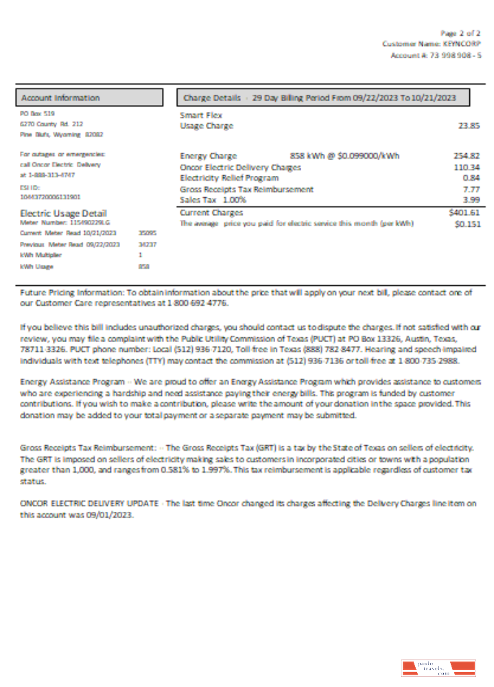 Wyoming High West Energy utility business bill, page 2, SCR PSD template